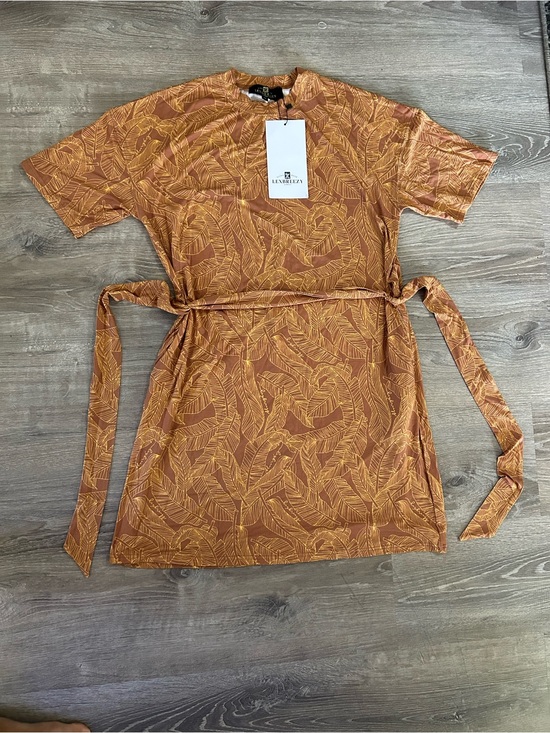Lexbreezy Hawaii Dresses & Skirts - T-Shirt Dress Banana Leaf Mauve Tie-Waist